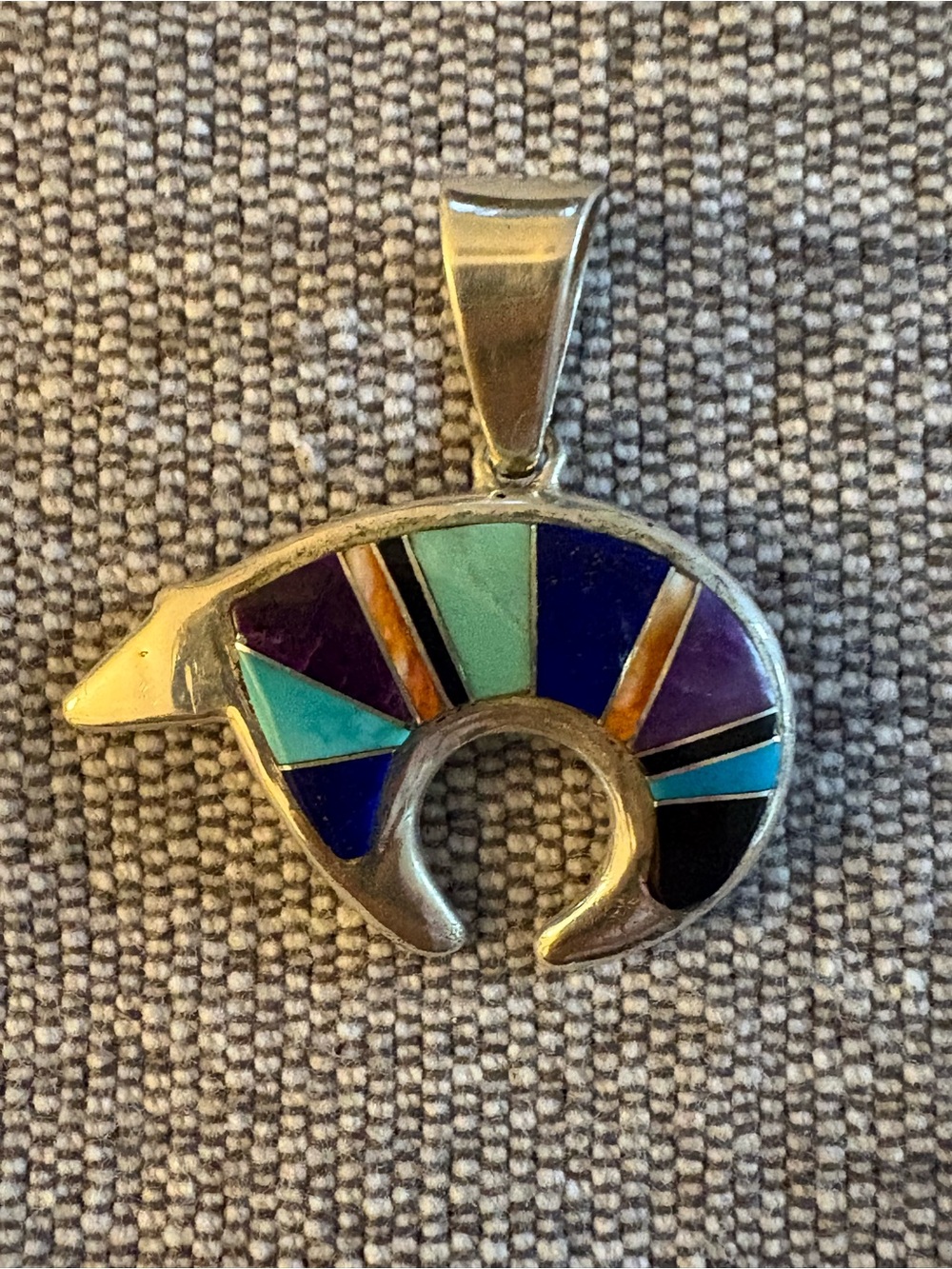 Calvin Begay Multicolor Inlay Bear Shaped Pendant